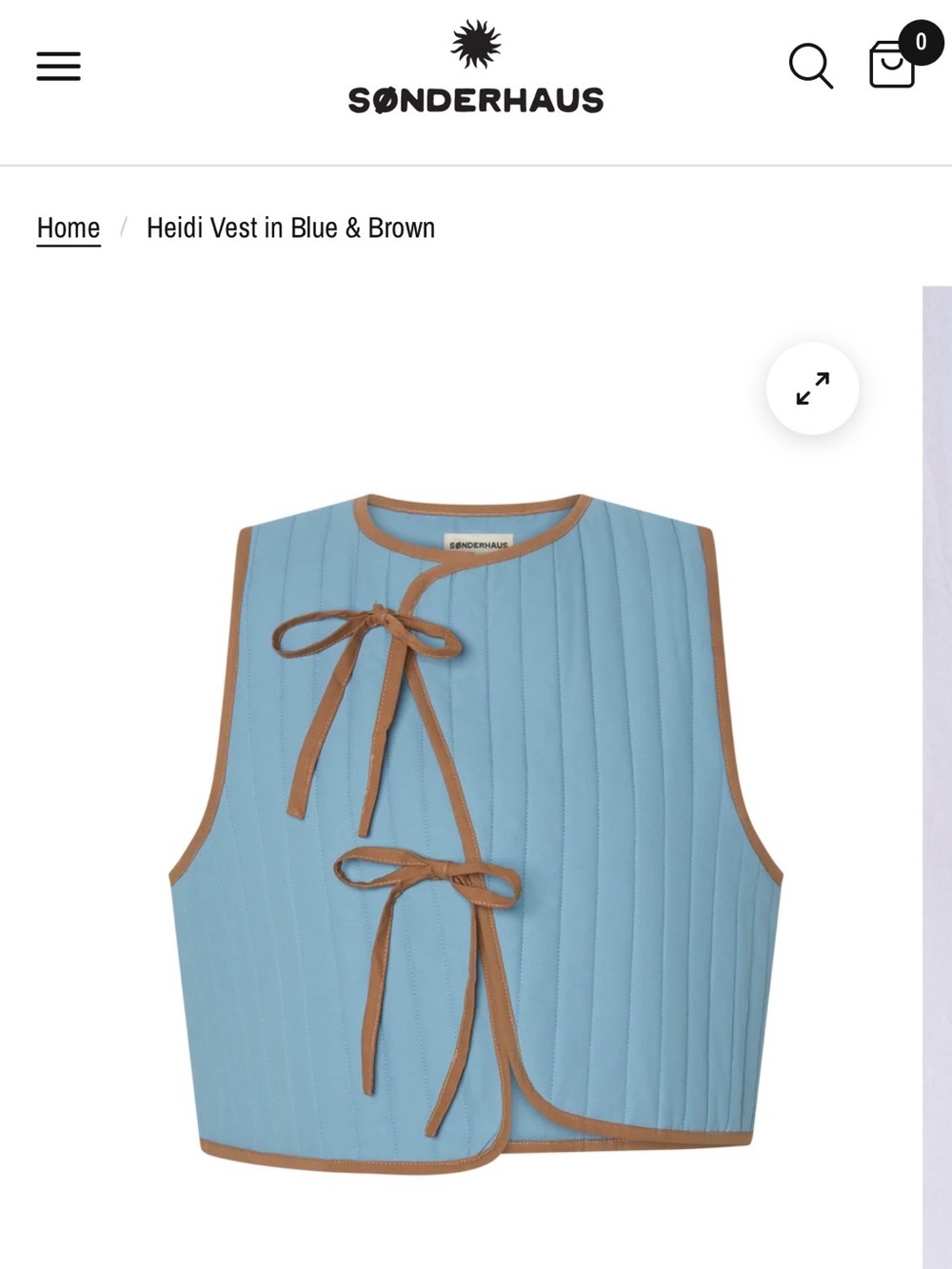 SØNDERHAUS Blue Quilted Vest with Brown Trim